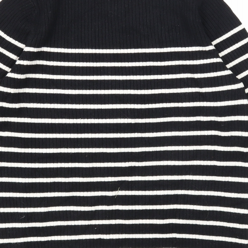 F&F Womens Black Boat Neck Striped Viscose Pullover Jumper Size 10
