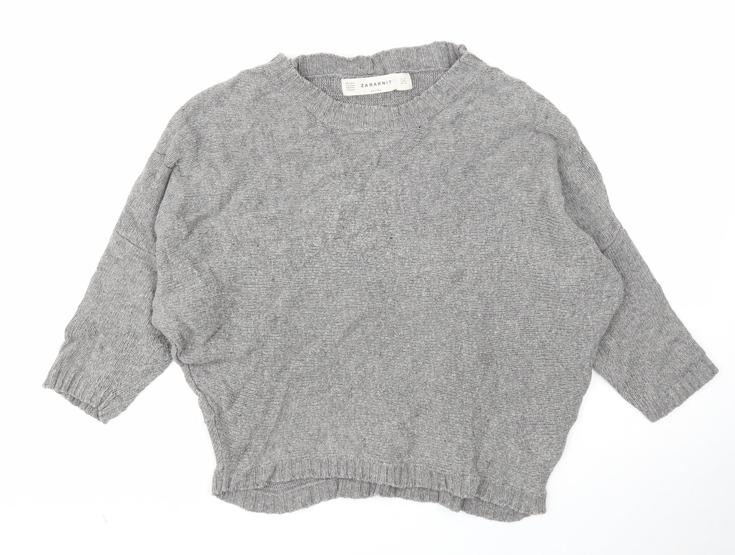 Zara Womens Grey Round Neck Cotton Pullover Jumper Size M