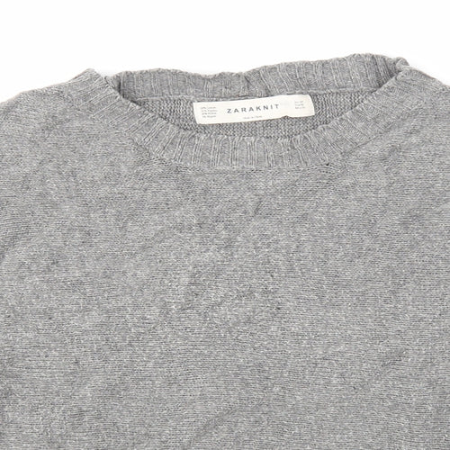 Zara Womens Grey Round Neck Cotton Pullover Jumper Size M