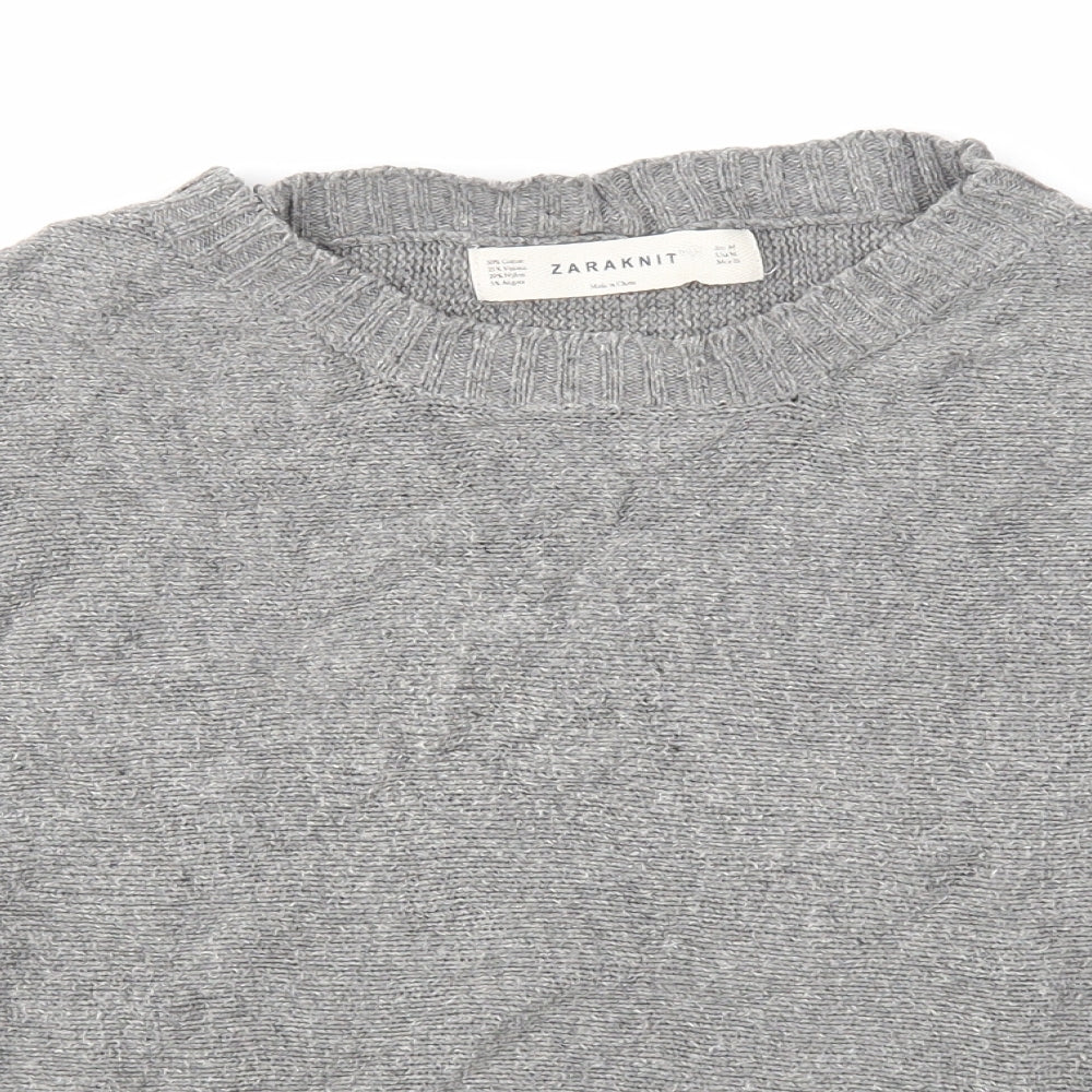 Zara Womens Grey Round Neck Cotton Pullover Jumper Size M