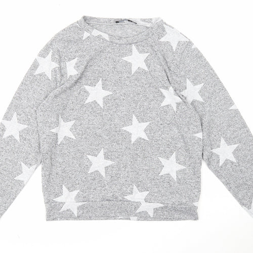 Boohoo Womens Grey Boat Neck Geometric Polyester Pullover Jumper Size M - Star