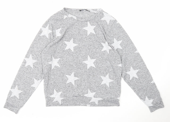 Boohoo Womens Grey Boat Neck Geometric Polyester Pullover Jumper Size M - Star