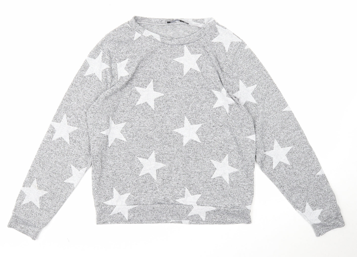 Boohoo Womens Grey Boat Neck Geometric Polyester Pullover Jumper Size M - Star