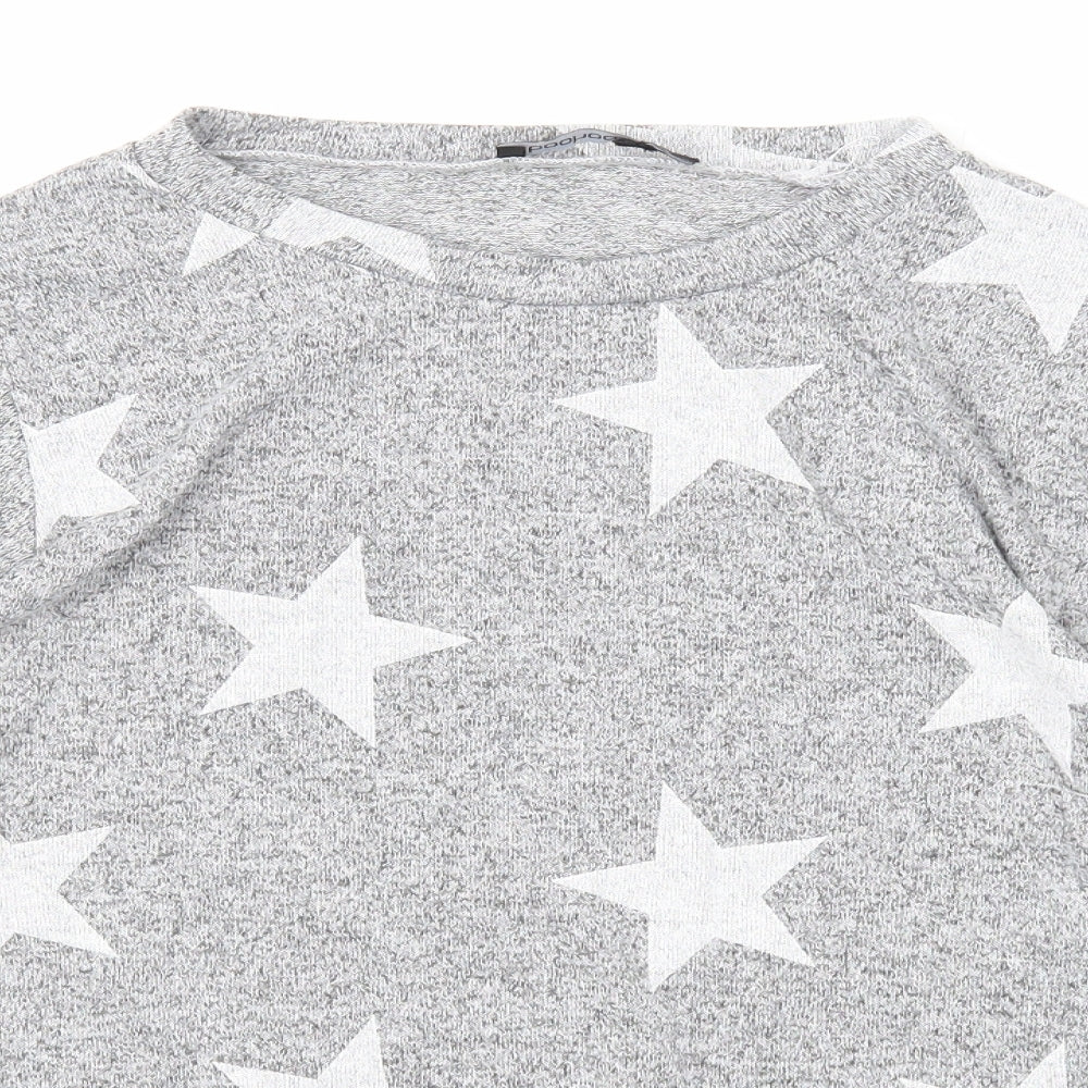 Boohoo Womens Grey Boat Neck Geometric Polyester Pullover Jumper Size M - Star