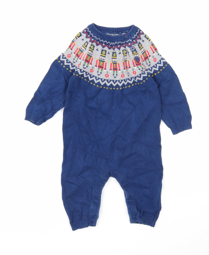 TU Boys Blue Geometric Cotton Jumpsuit Outfit/Set Size 3-6 Months Button - Christmas Themed