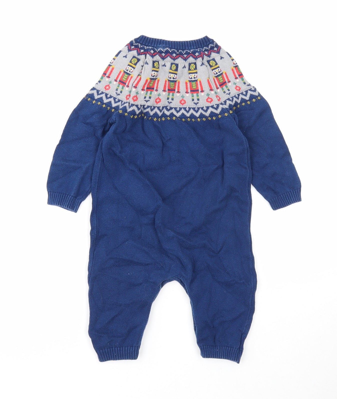 TU Boys Blue Geometric Cotton Jumpsuit Outfit/Set Size 3-6 Months Button - Christmas Themed