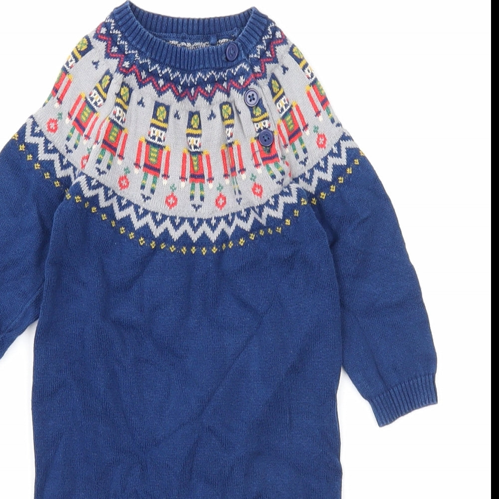 TU Boys Blue Geometric Cotton Jumpsuit Outfit/Set Size 3-6 Months Button - Christmas Themed
