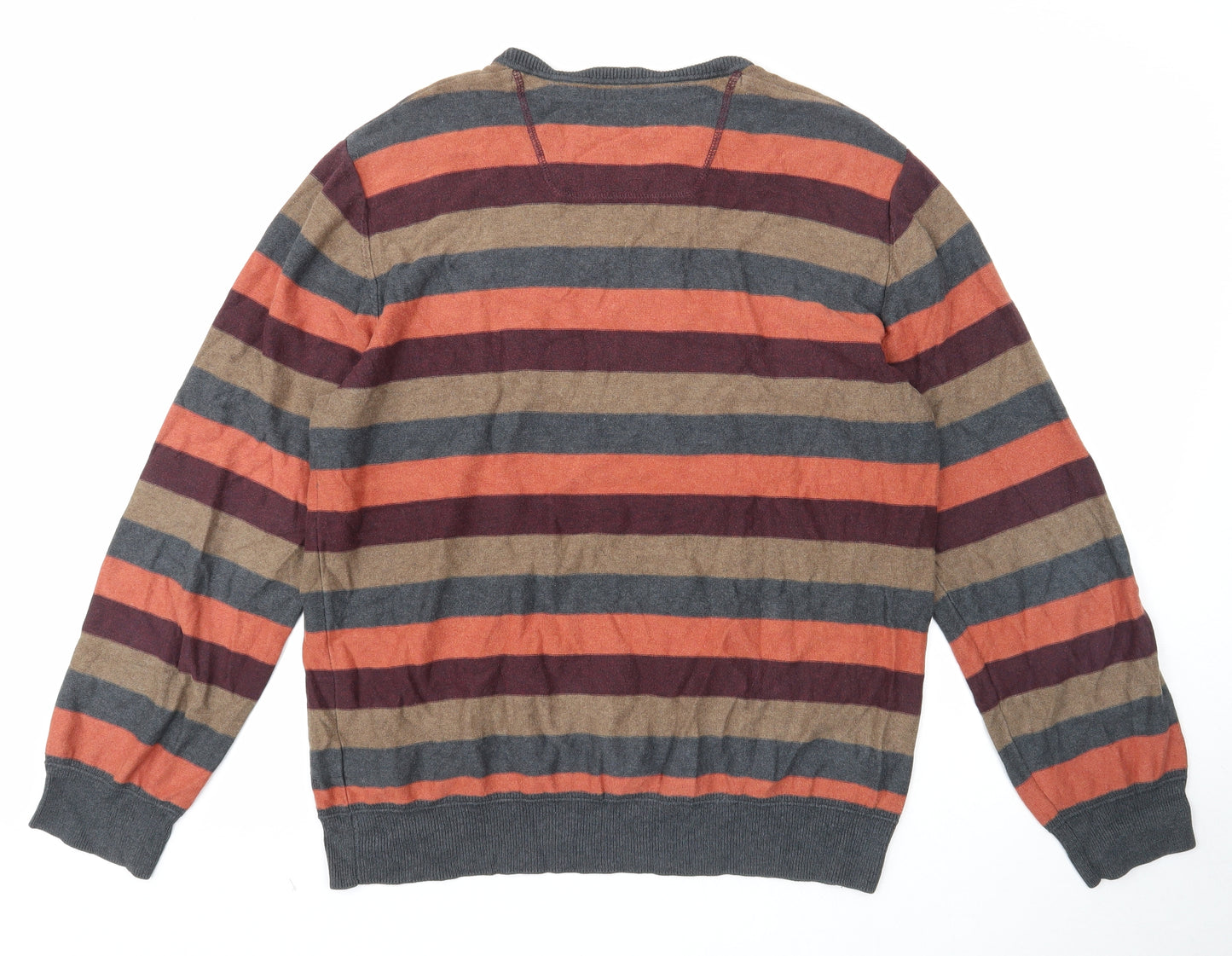 RJR.John Rocha Mens Multicoloured V-Neck Striped Cotton Pullover Jumper Size L Long Sleeve