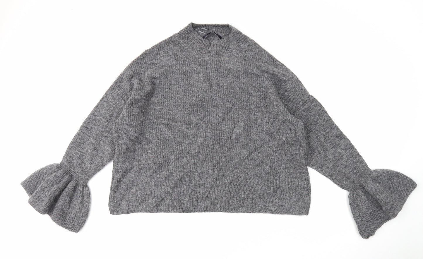 Marks and Spencer Womens Grey Mock Neck Acrylic Pullover Jumper Size L