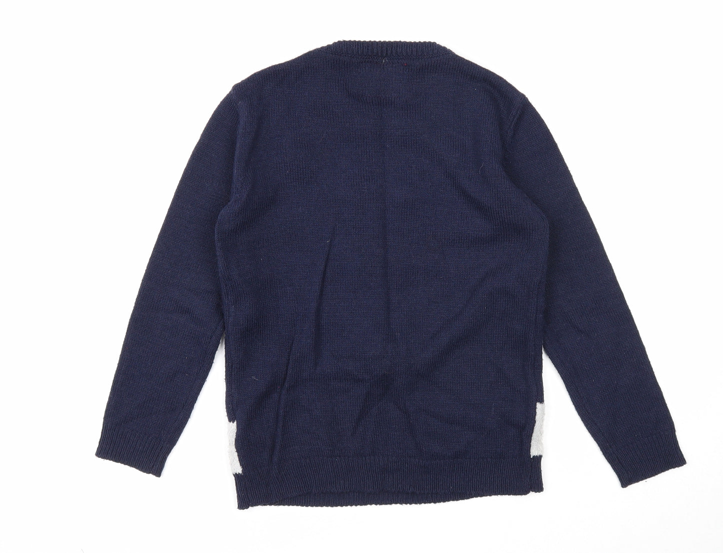 Primark Boys Blue Round Neck Acrylic Pullover Jumper Size 7-8 Years Pullover - Reindeer