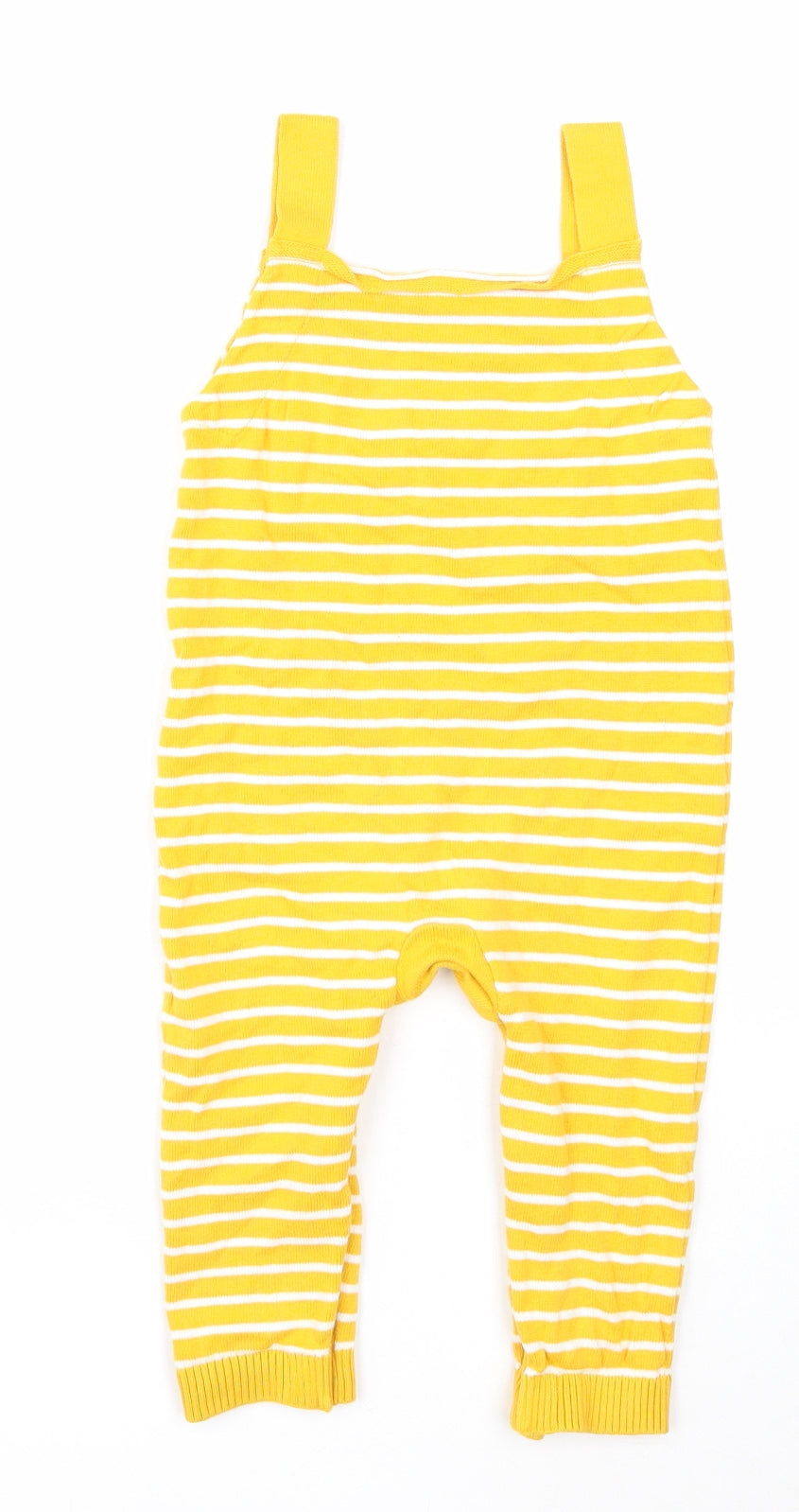 Mothercare Girls Yellow Striped Cotton Jumpsuit Outfit/Set Size 12-18 Months Button