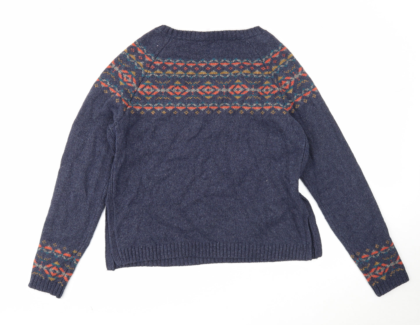 Fat Face Womens Blue Boat Neck Fair Isle Cotton Pullover Jumper Size 14