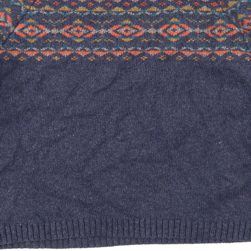 Fat Face Womens Blue Boat Neck Fair Isle Cotton Pullover Jumper Size 14