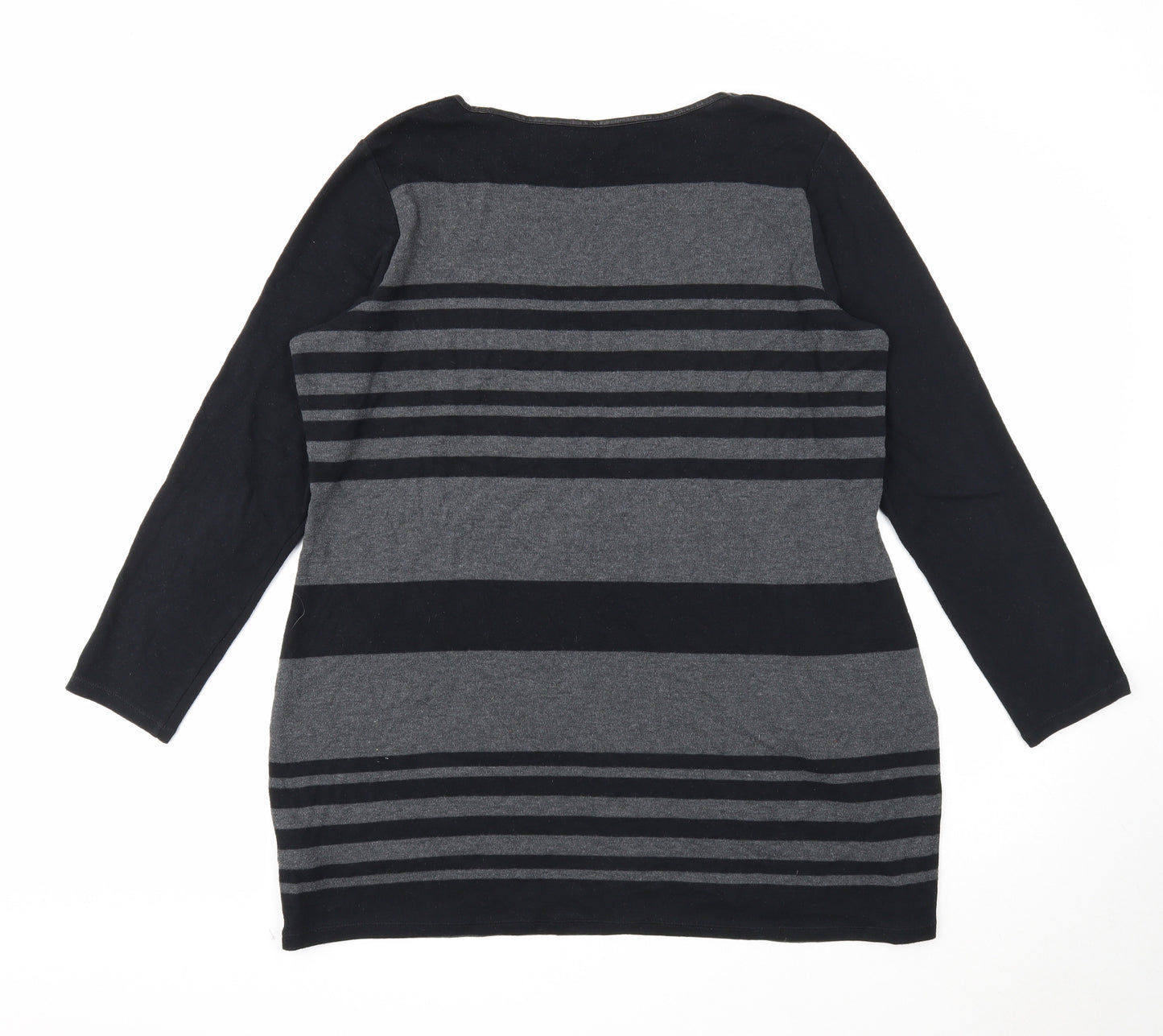 Marks and Spencer Womens Black Scoop Neck Striped Cotton Pullover Jumper Size 18 - Leatherette Trim