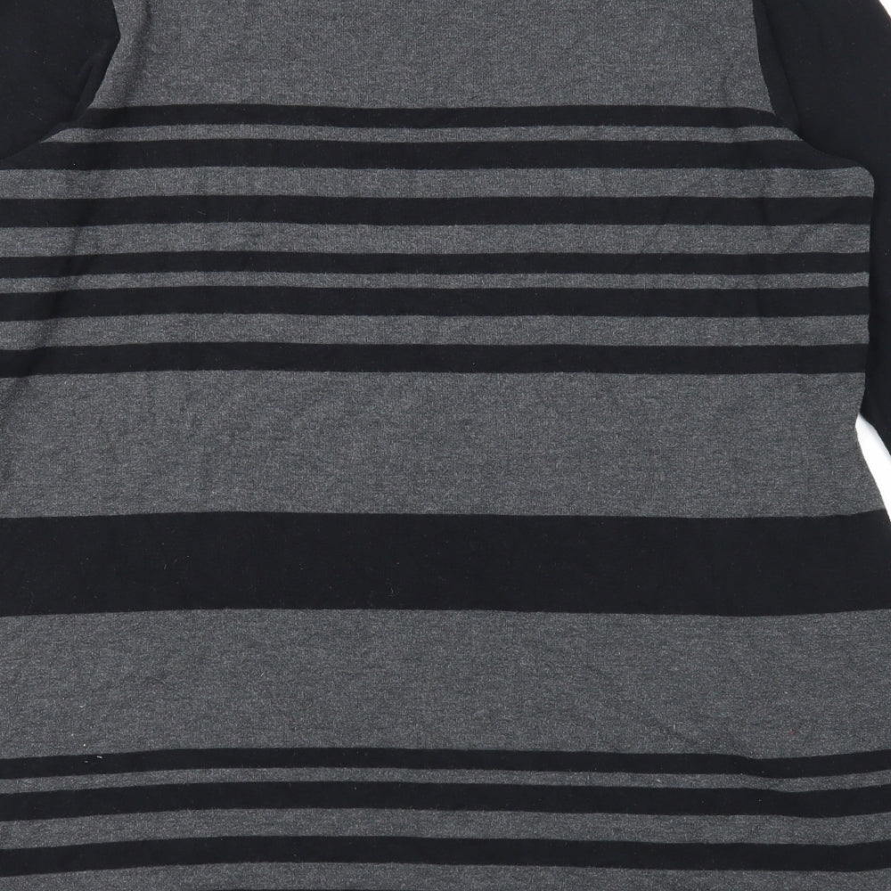 Marks and Spencer Womens Black Scoop Neck Striped Cotton Pullover Jumper Size 18 - Leatherette Trim