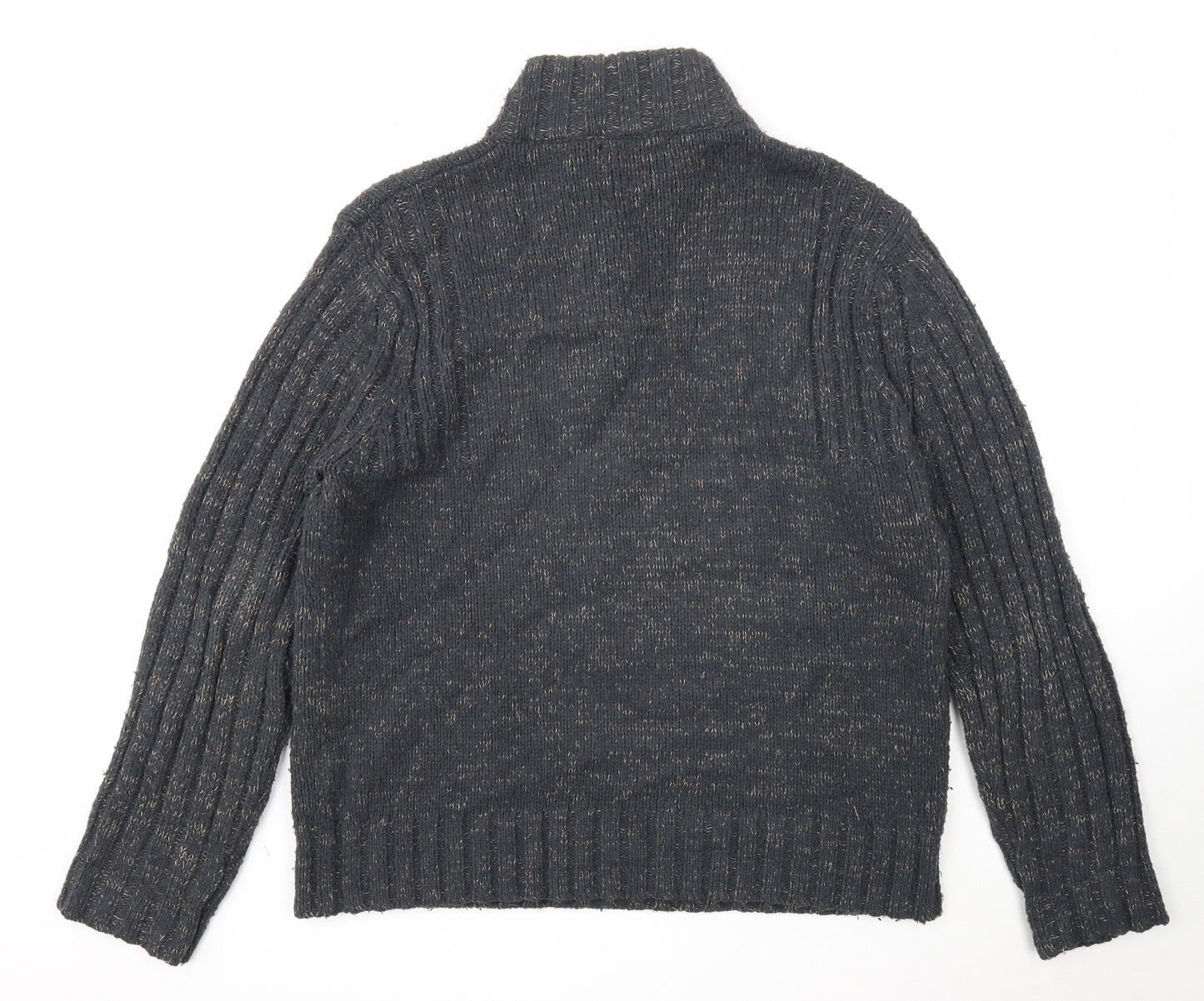 Marks and Spencer Mens Grey High Neck Acrylic Henley Jumper Size L Long Sleeve