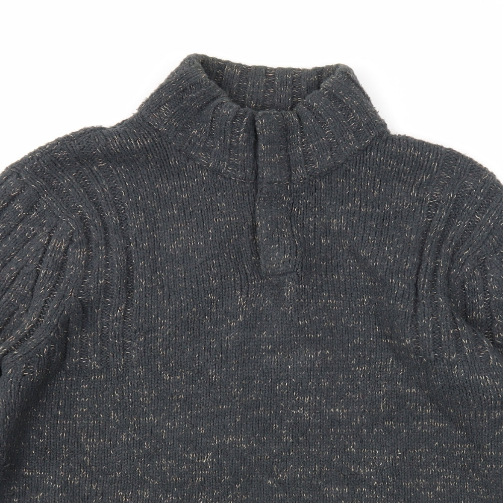 Marks and Spencer Mens Grey High Neck Acrylic Henley Jumper Size L Long Sleeve