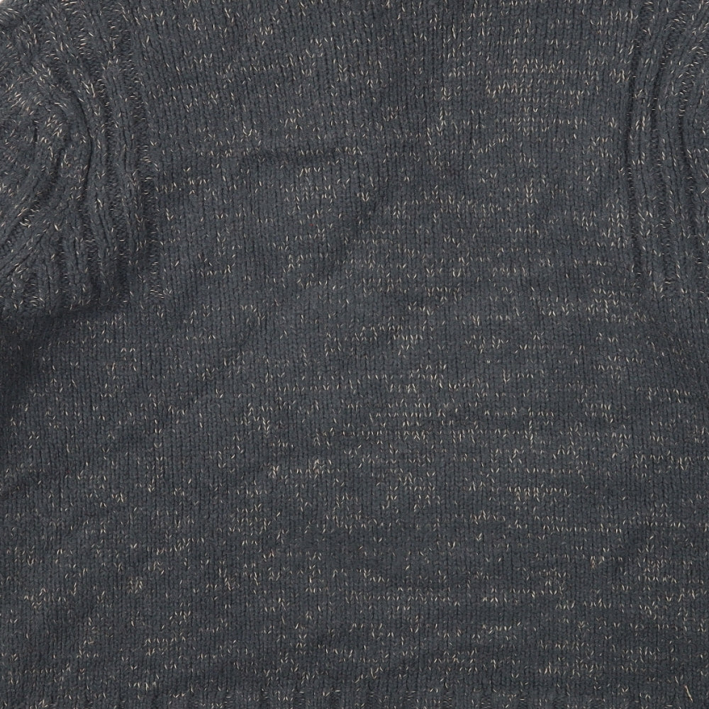 Marks and Spencer Mens Grey High Neck Acrylic Henley Jumper Size L Long Sleeve