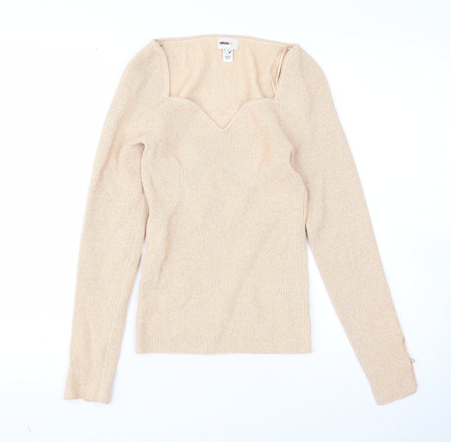River Island Womens Beige V-Neck Viscose Pullover Jumper Size 10