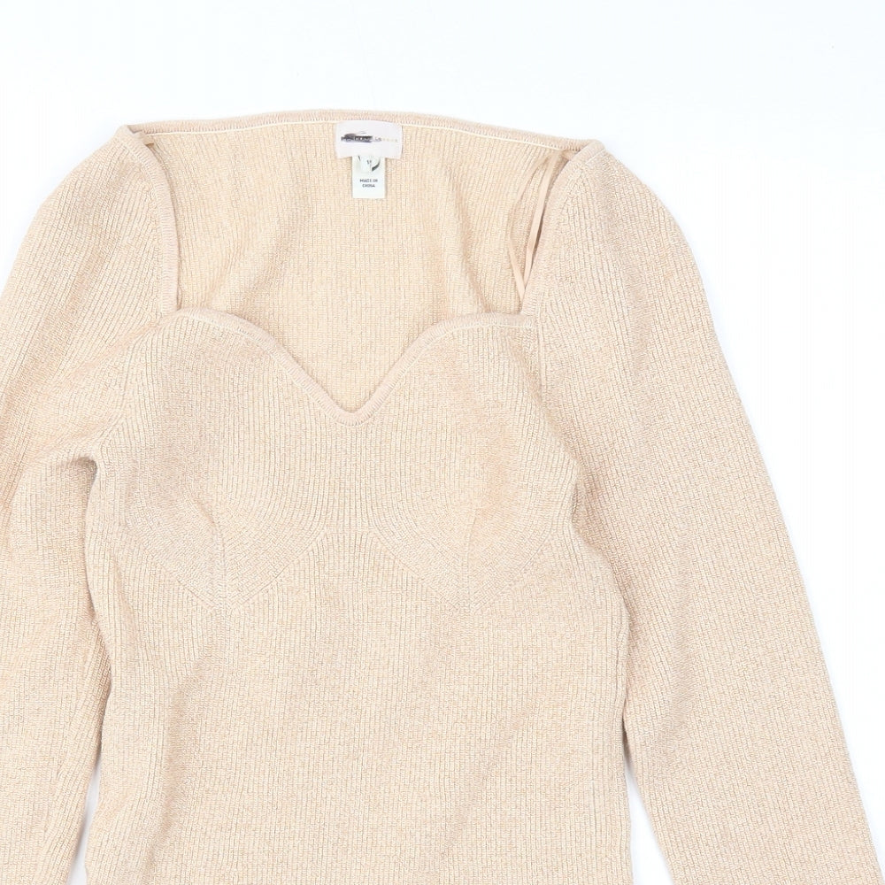 River Island Womens Beige V-Neck Viscose Pullover Jumper Size 10