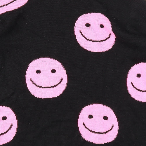 I SAW IT FIRST Womens Black Round Neck Geometric Acrylic Pullover Jumper Size S - Smiley face
