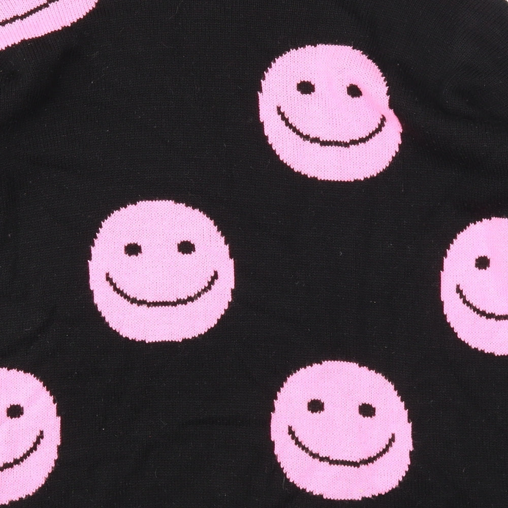 I SAW IT FIRST Womens Black Round Neck Geometric Acrylic Pullover Jumper Size S - Smiley face