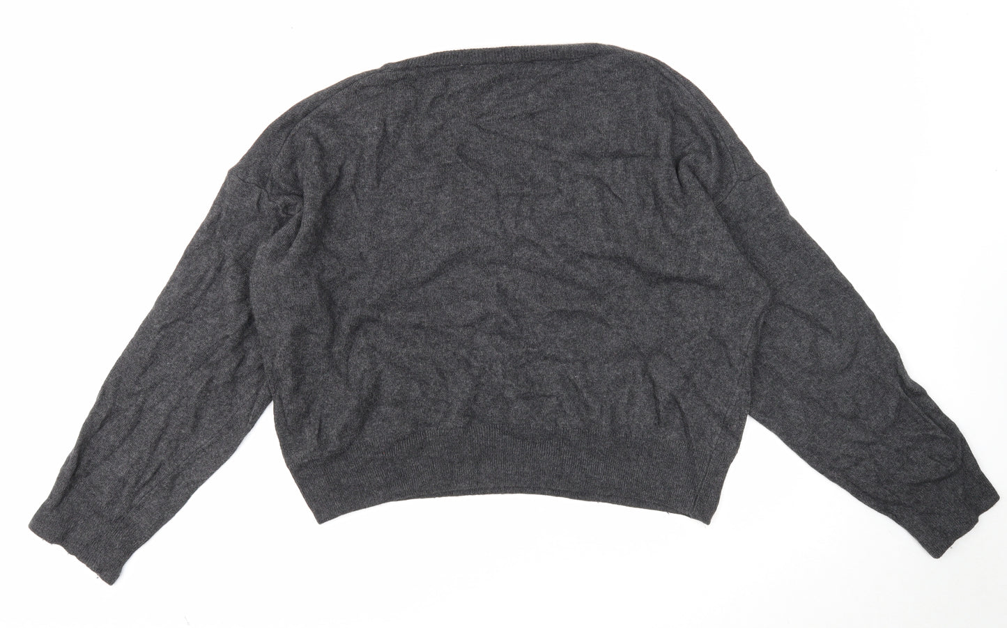 Zara Womens Grey V-Neck Acrylic Pullover Jumper Size L