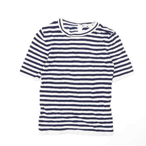 Zara Womens White Scoop Neck Striped Viscose Pullover Jumper Size S