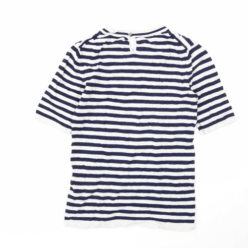 Zara Womens White Scoop Neck Striped Viscose Pullover Jumper Size S