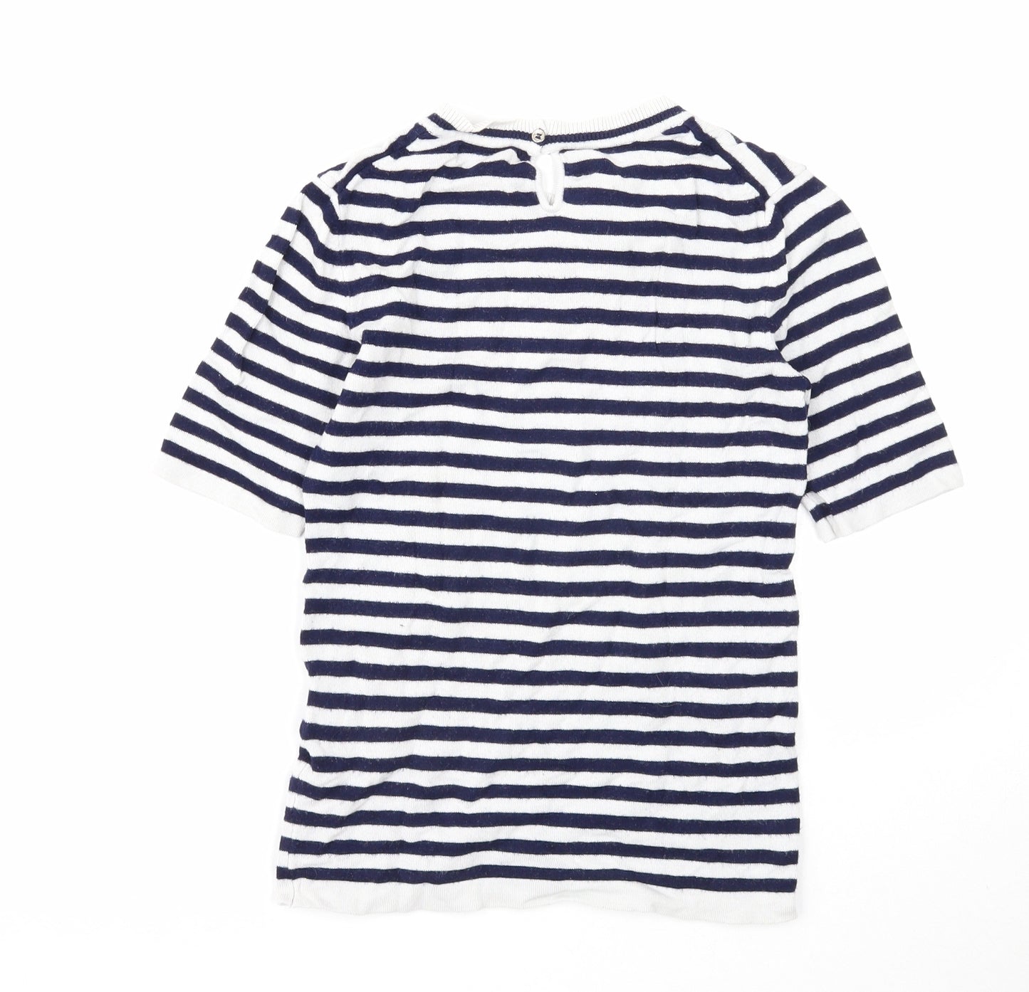 Zara Womens White Scoop Neck Striped Viscose Pullover Jumper Size S