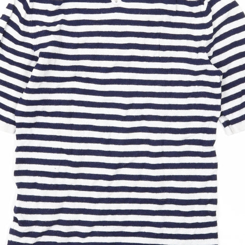 Zara Womens White Scoop Neck Striped Viscose Pullover Jumper Size S