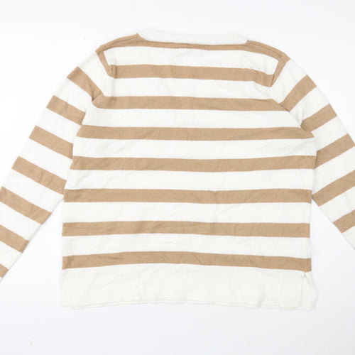 Primark Womens White V-Neck Striped Polyester Pullover Jumper Size 10