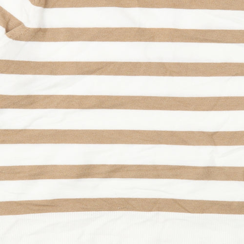 Primark Womens White V-Neck Striped Polyester Pullover Jumper Size 10