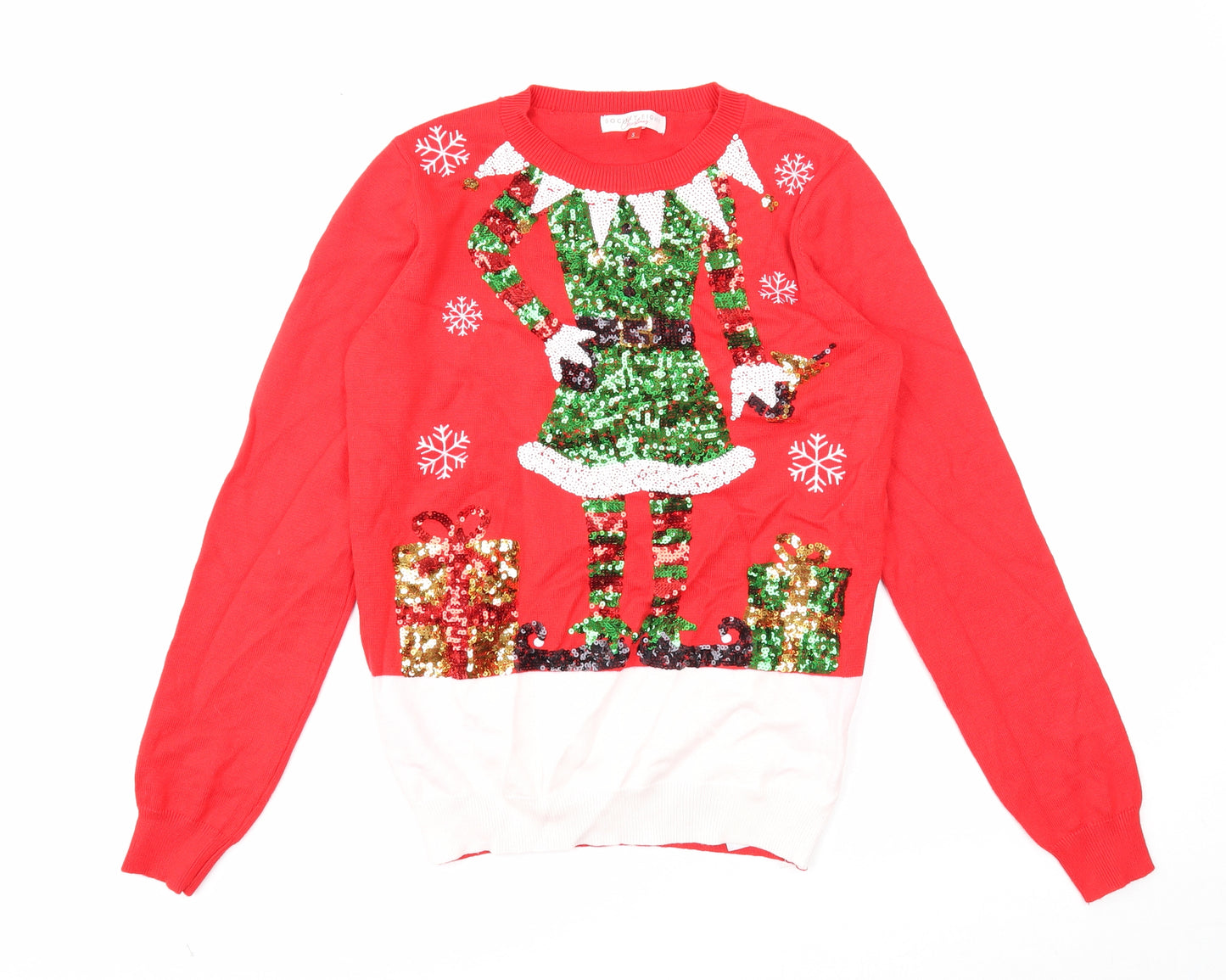 Society Eight Womens Red Scoop Neck Viscose Pullover Jumper Size S - Christmas Elf