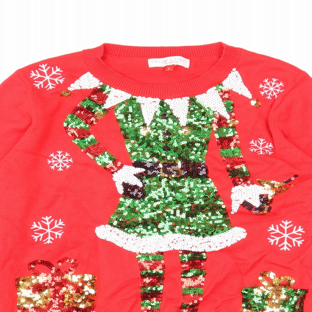 Society Eight Womens Red Scoop Neck Viscose Pullover Jumper Size S - Christmas Elf