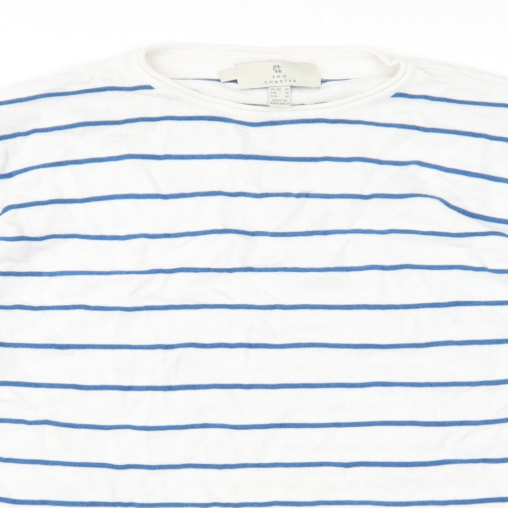 2nd Chapter Mens White Round Neck Striped Cotton Pullover Jumper Size M Long Sleeve
