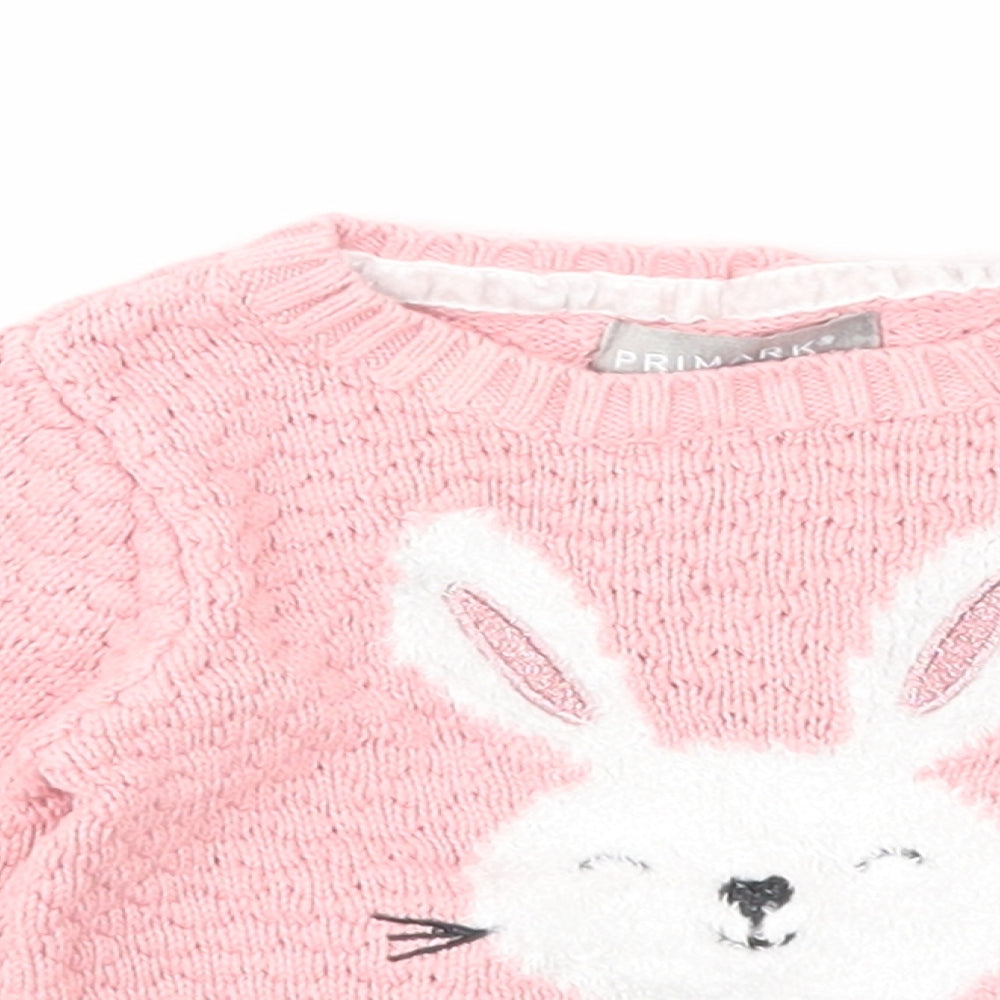Primark Girls Pink Cotton Pullover Jumper Size 0-3 Months Button - Rabbit