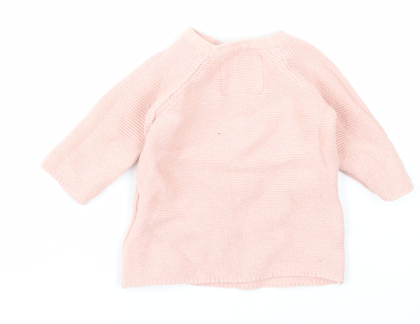 Fred & Flo Girls Pink Cotton Pullover Jumper Size 0-3 Months Button - Rabbit Fox