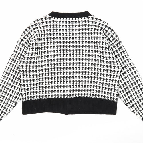 Primark Womens White V-Neck Geometric Acrylic Cardigan Jumper Size 14