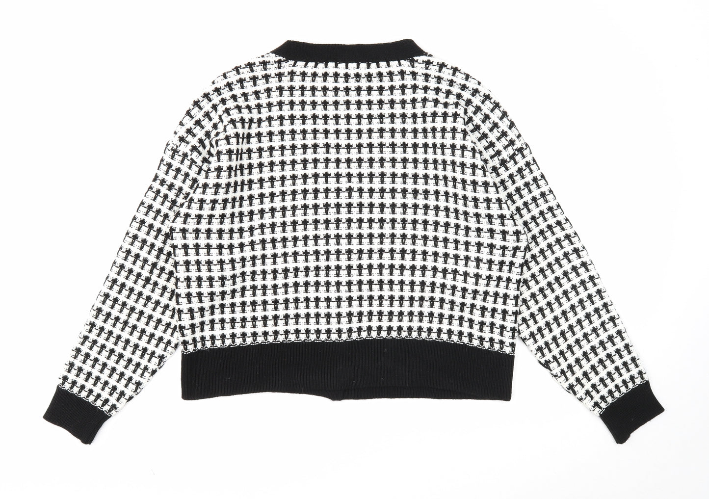 Primark Womens White V-Neck Geometric Acrylic Cardigan Jumper Size 14