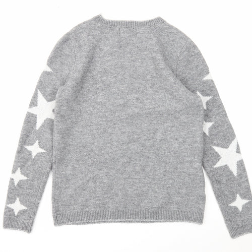 Papaya Womens Grey Scoop Neck Geometric Acrylic Pullover Jumper Size S - Stars