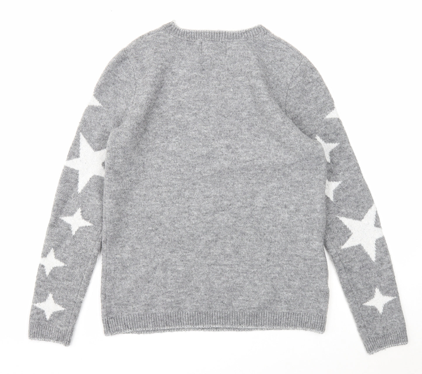 Papaya Womens Grey Scoop Neck Geometric Acrylic Pullover Jumper Size S - Stars