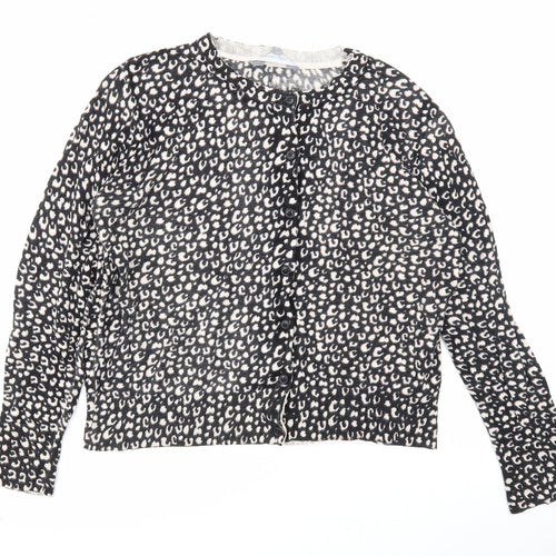 Principles Womens Black Round Neck Geometric Viscose Cardigan Jumper Size 16