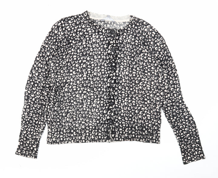 Principles Womens Black Round Neck Geometric Viscose Cardigan Jumper Size 16