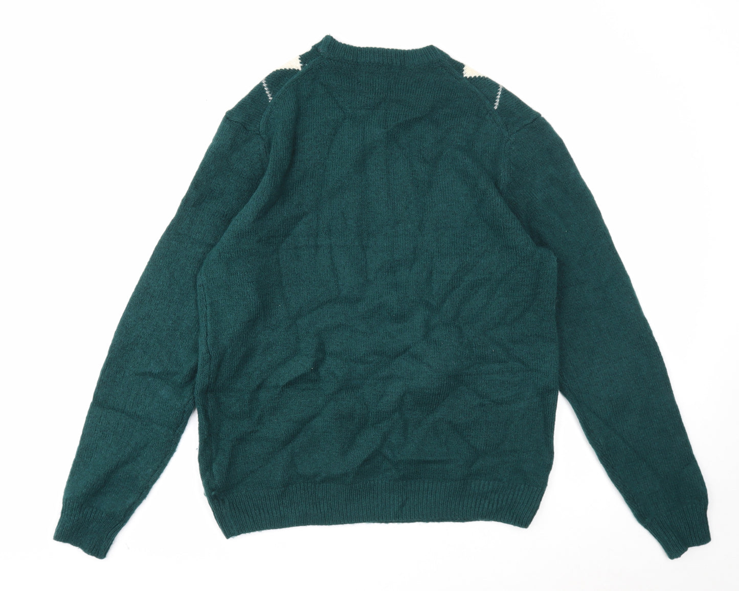 Marks and Spencer Mens Green Round Neck Argyle/Diamond Acrylic Pullover Jumper Size M Long Sleeve