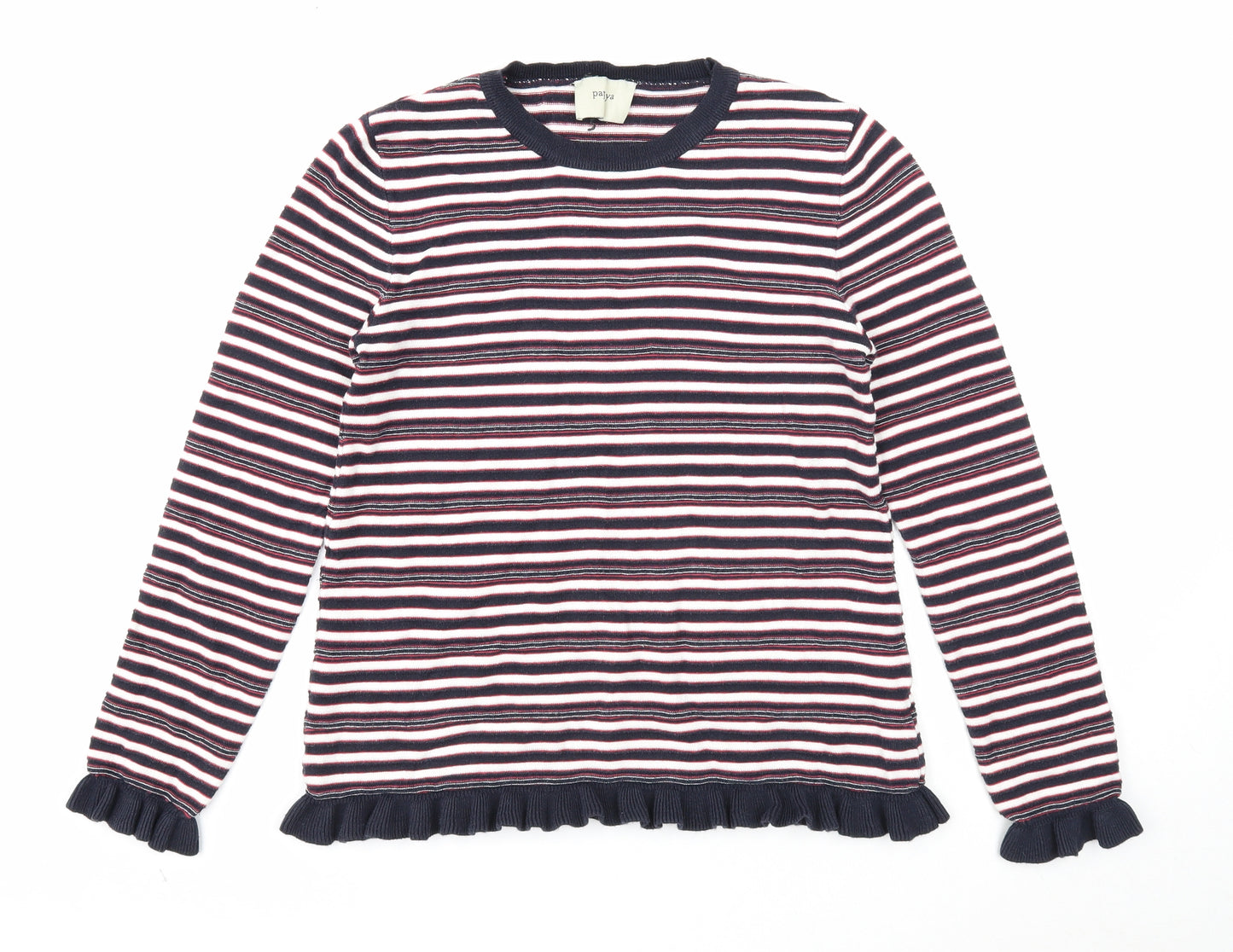 Papaya Womens Multicoloured Round Neck Striped Cotton Pullover Jumper Size 8