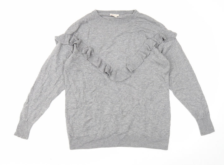 H&M Womens Grey Round Neck Polyamide Pullover Jumper Size XS