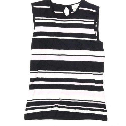 NEXT Womens Black Striped Viscose Basic Blouse Size 8 Scoop Neck