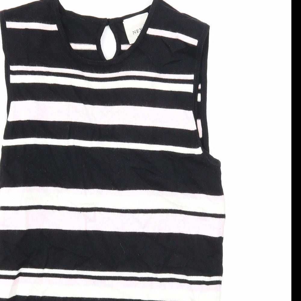 NEXT Womens Black Striped Viscose Basic Blouse Size 8 Scoop Neck