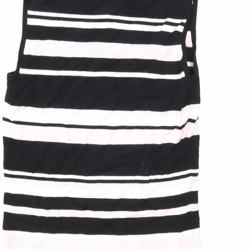 NEXT Womens Black Striped Viscose Basic Blouse Size 8 Scoop Neck